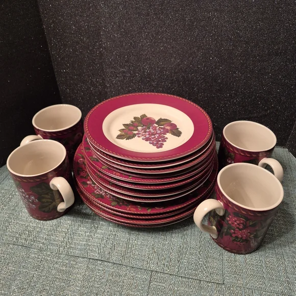 Vintage Elegant Fruity Dinnerware Set with Mugs - Picture 2 of 16